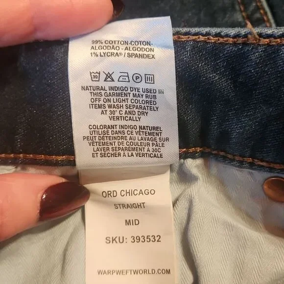 Warp + Weft Chicago Straight Leg Mid Rise Jeans, 30 X 32, Blue Wash Denim - Picture 10 of 11
